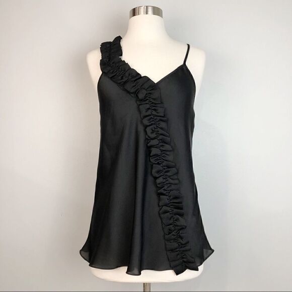 Y2K Express Black Strap Top Ruffle Blouse Women Size Small Satin - Picture 1 of 7